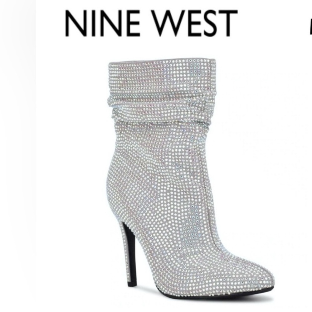 🔥🔥NWOT NINE WEST GORGEOUS White Glass Ankle SPARKLY Dressy Boots SZ 10🔥🔥